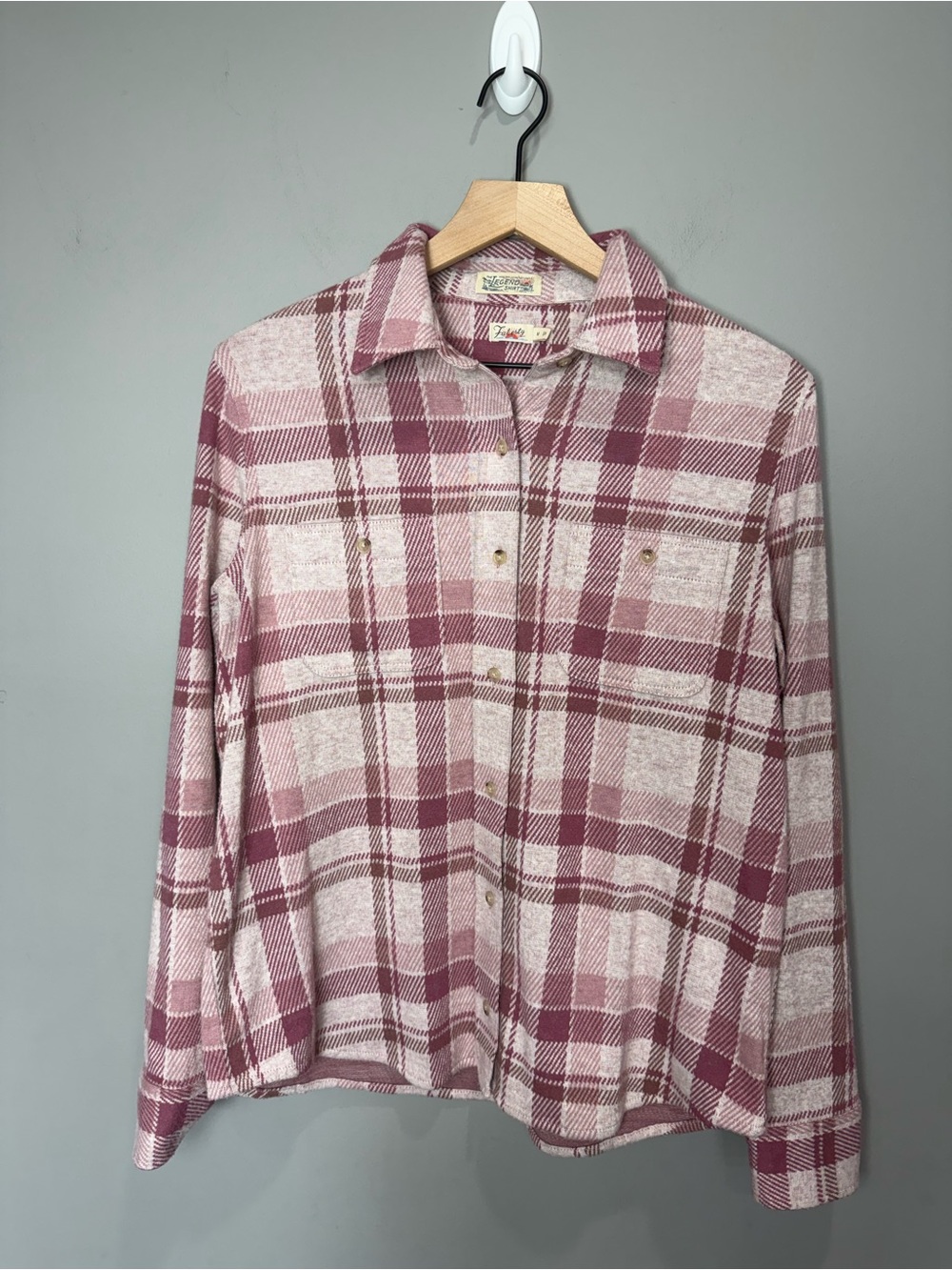 Faherty Legend Shirt‎ Pink Plaid Button Front Soft Knit Shacket Women’s Medium